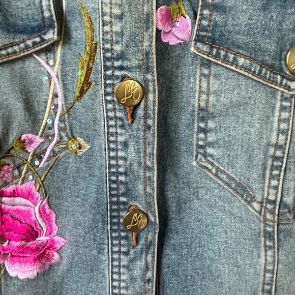 Lana Erica Womens Floral Embroidered Denim Jean Jacket Size Small - Picture 7 of 9